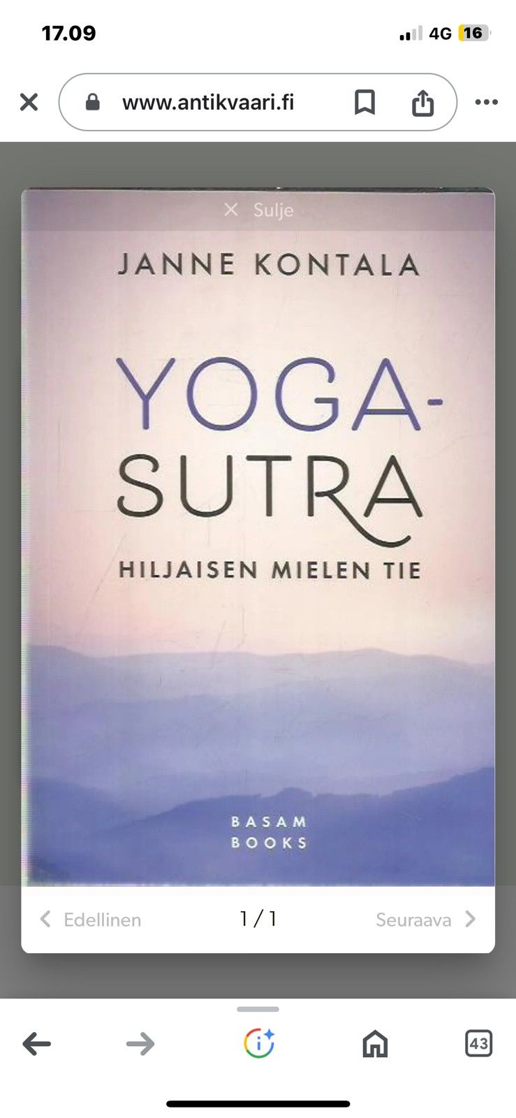 Ostan Janne Kontalan Yoga Sutra -hiljaisen mielen tie kirjan.