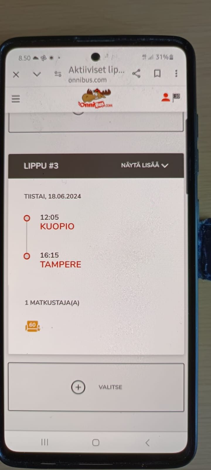 Onnibus Tampere-Kuopio-Tampere