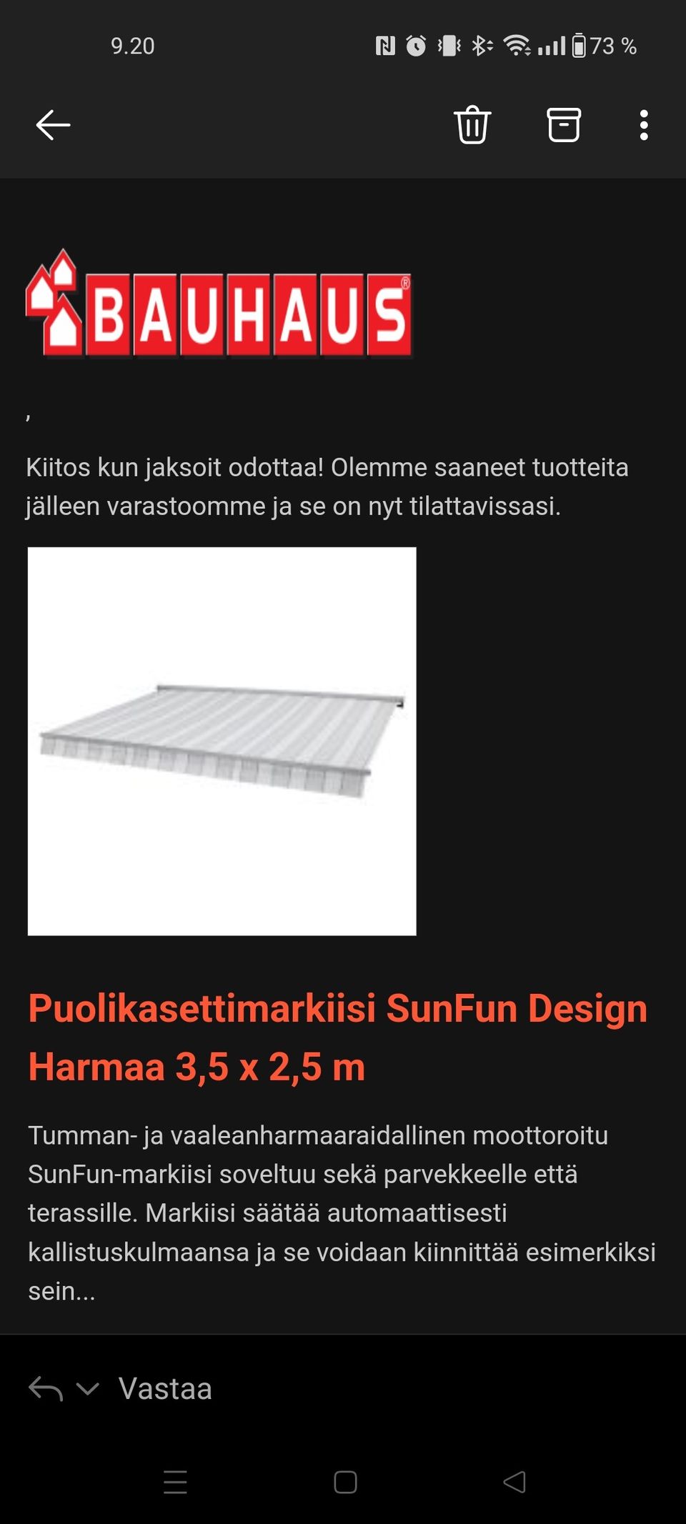 Markiisi, puolikasettimarkiisi SunFun design 3,5 x 2,5m, harmaa