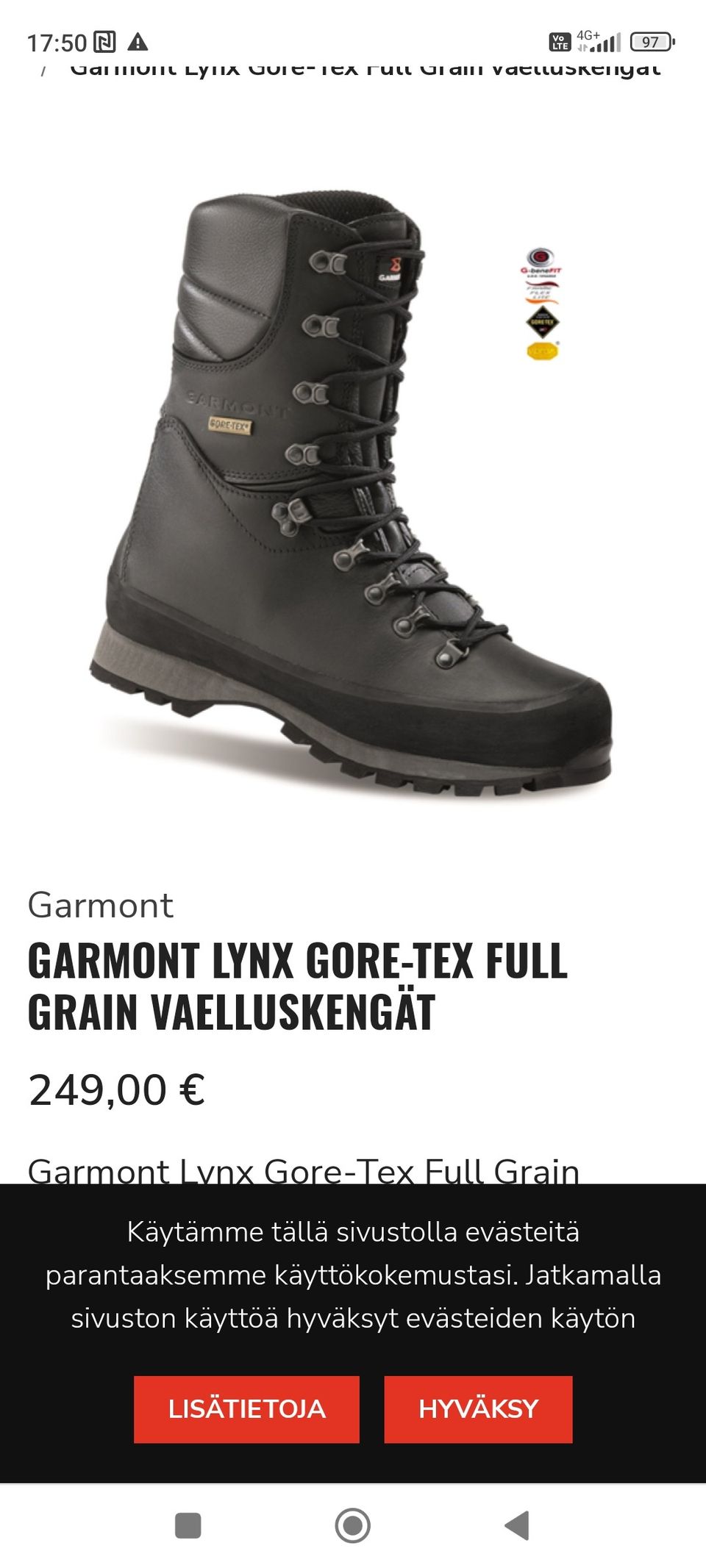 Garmint Lynx GTX vaelluskengät, koko 43