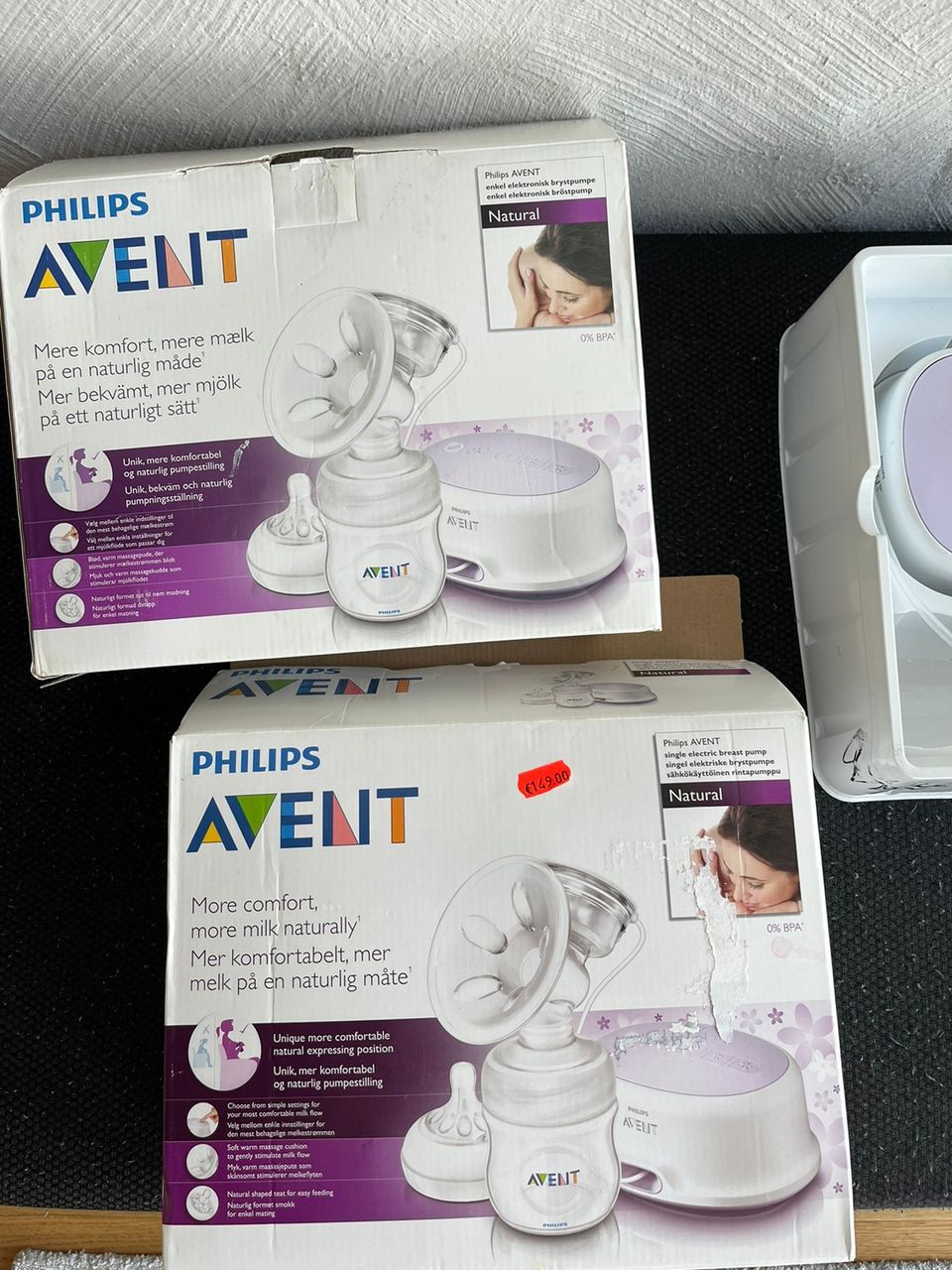 2 kpl Philips avant rintapumppua + pullojen sterilisointilaite