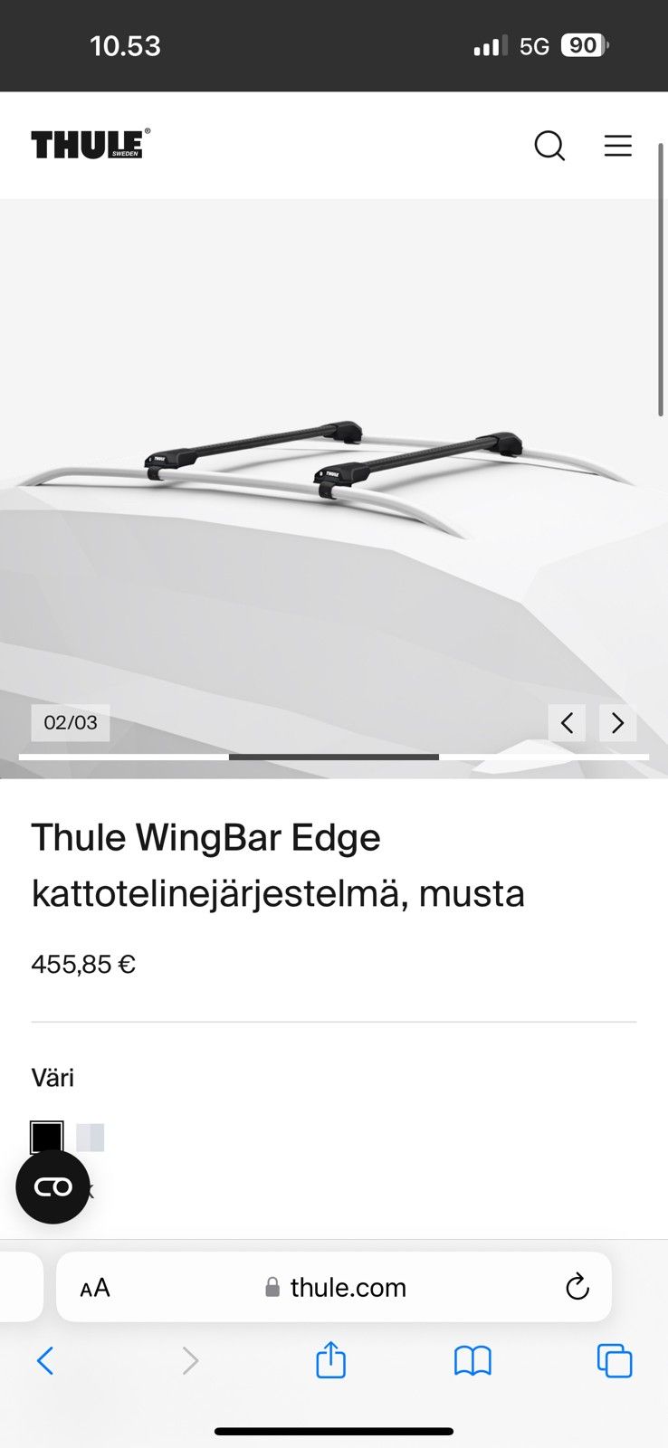 Thule WingBar Edge kattotelinejärjestelmä, musta