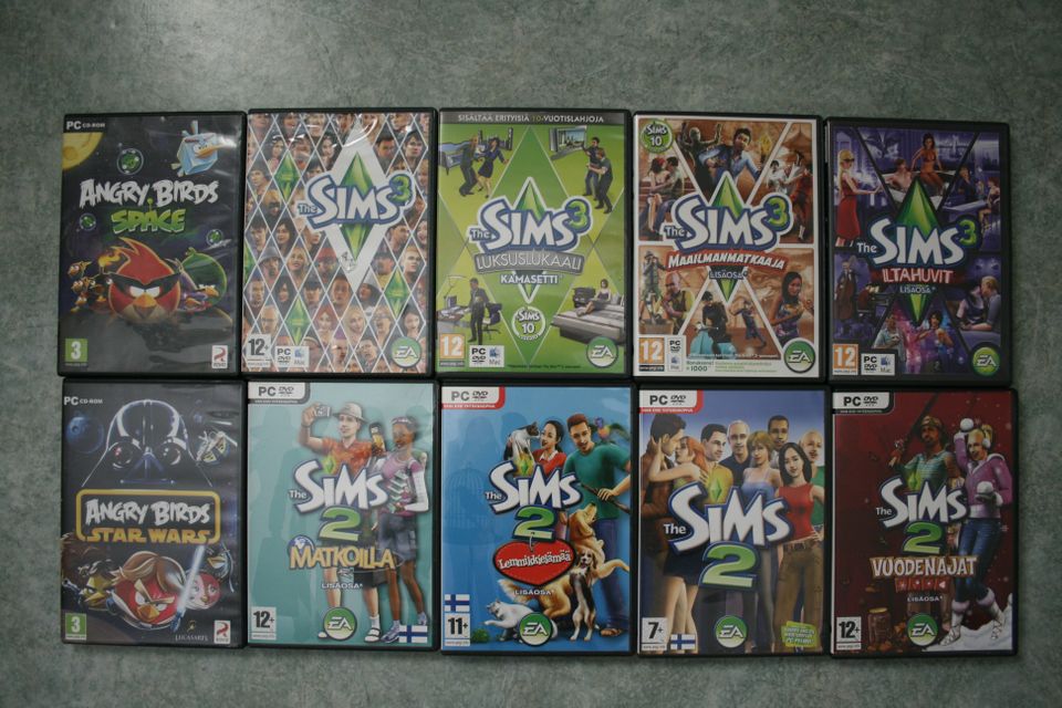 PC-pelejä: SIMS 2, SIMS 3 ja Angry Birds (2€/4€ KPL)