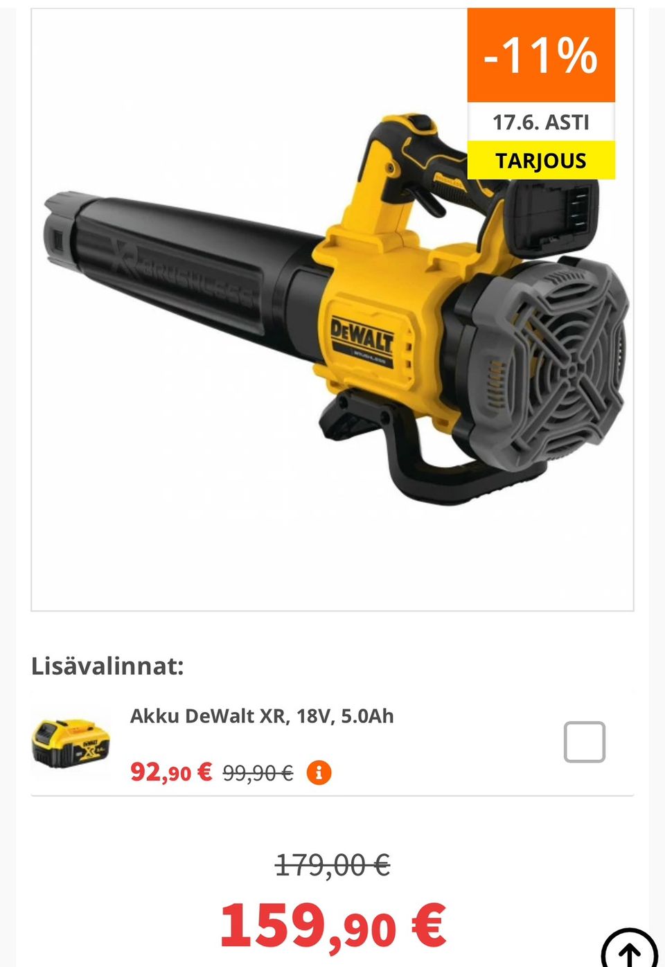 Dewalt tehokas akkulehtipuhallin