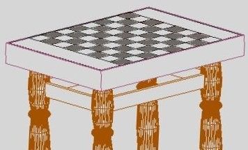 Tiffany-lasinen shakkipeli ja pöytäsuunnitelma