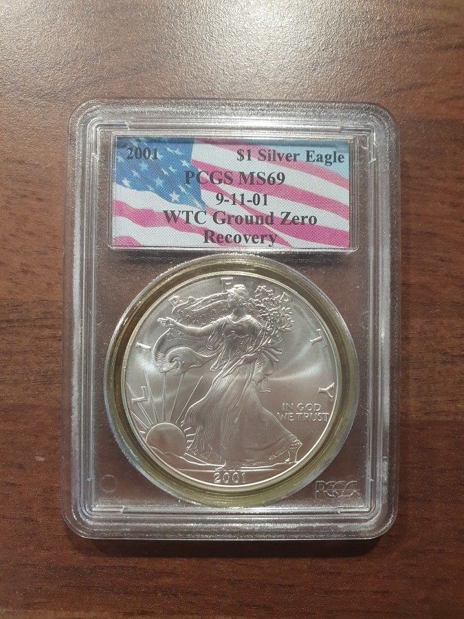 2001 Silver Eagle WTC Ground Zero Recovery PCGS MS69