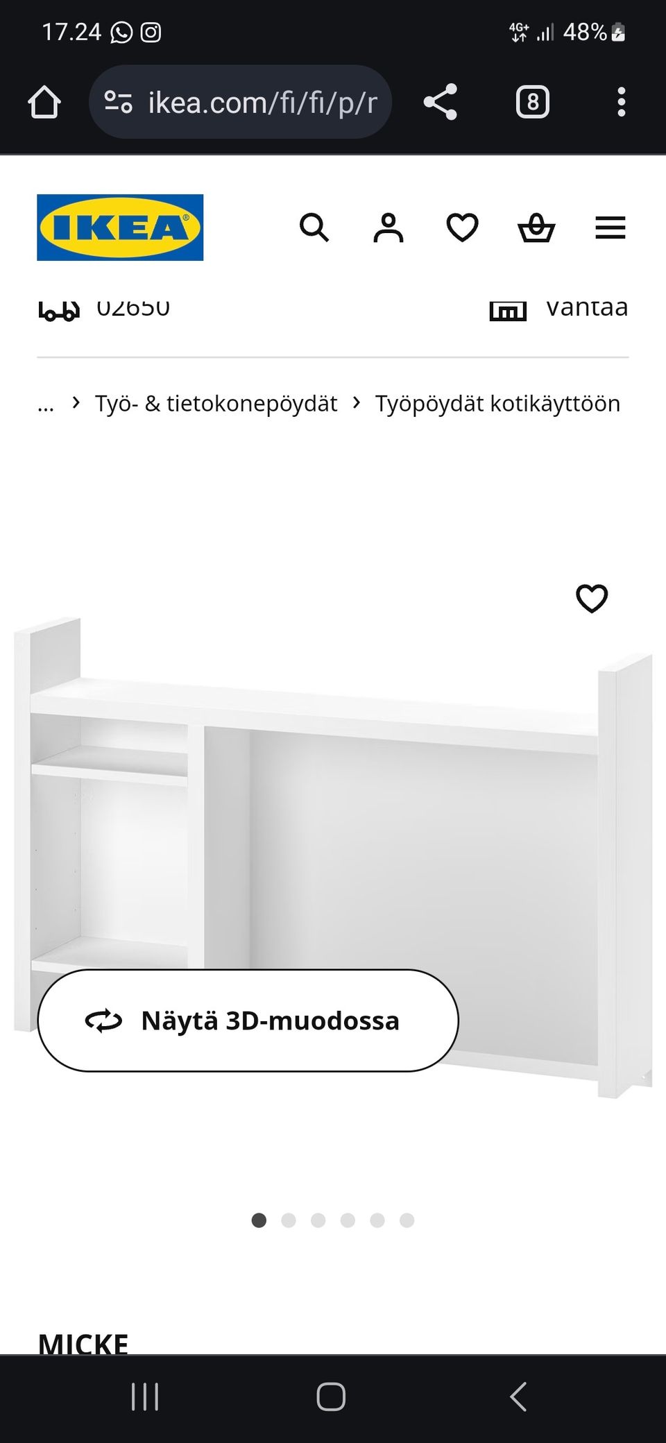 IKEA MICKE TYÖPÖYDÄN JATKO OSA