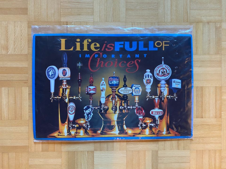 Peltinen olutmainostaulu 40 x 60 cm Life is Full of important choices