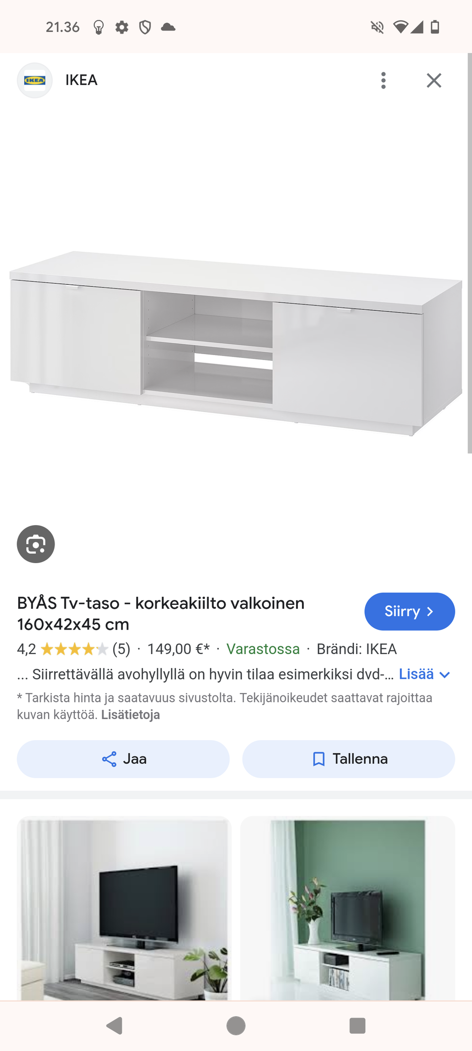 Valkoinen tv-taso, Ikea Byås korkeakiilto
