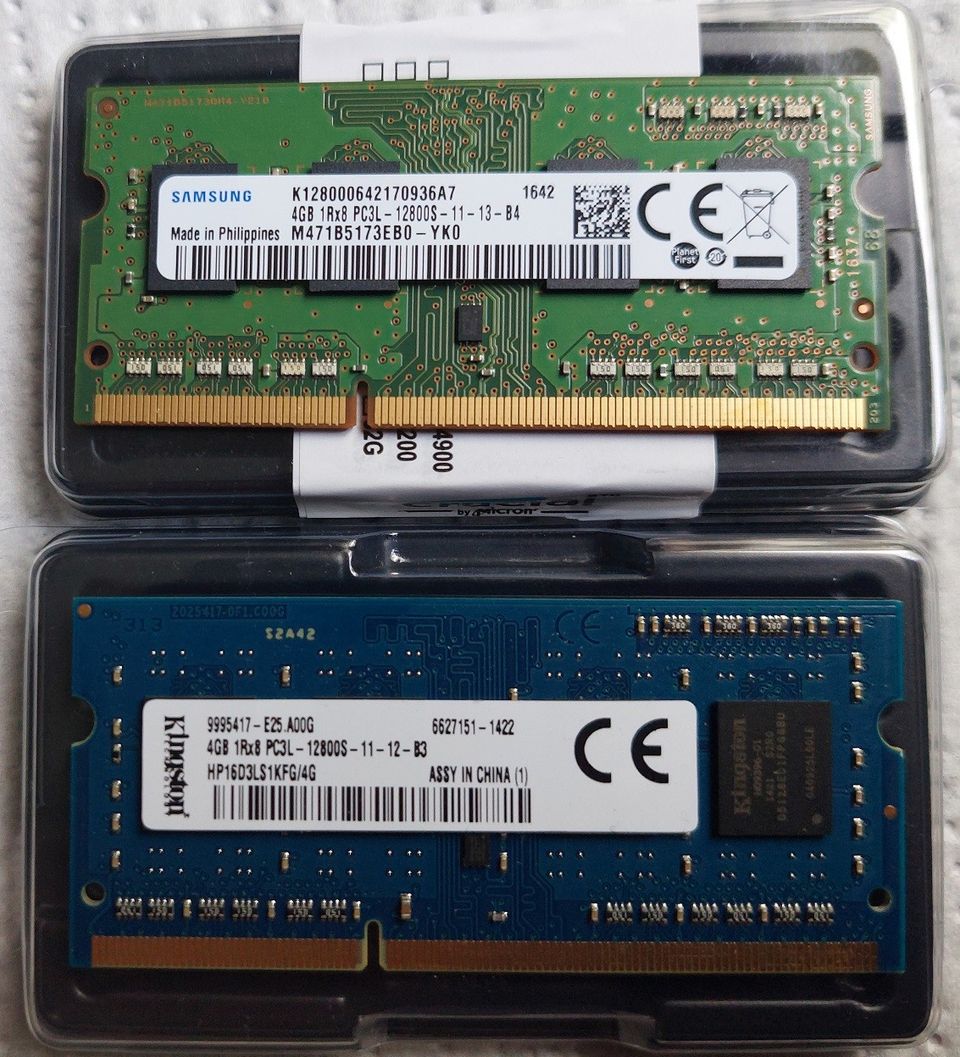 2 x 4GB PC3 DDR3 12800s kannettavan muistit