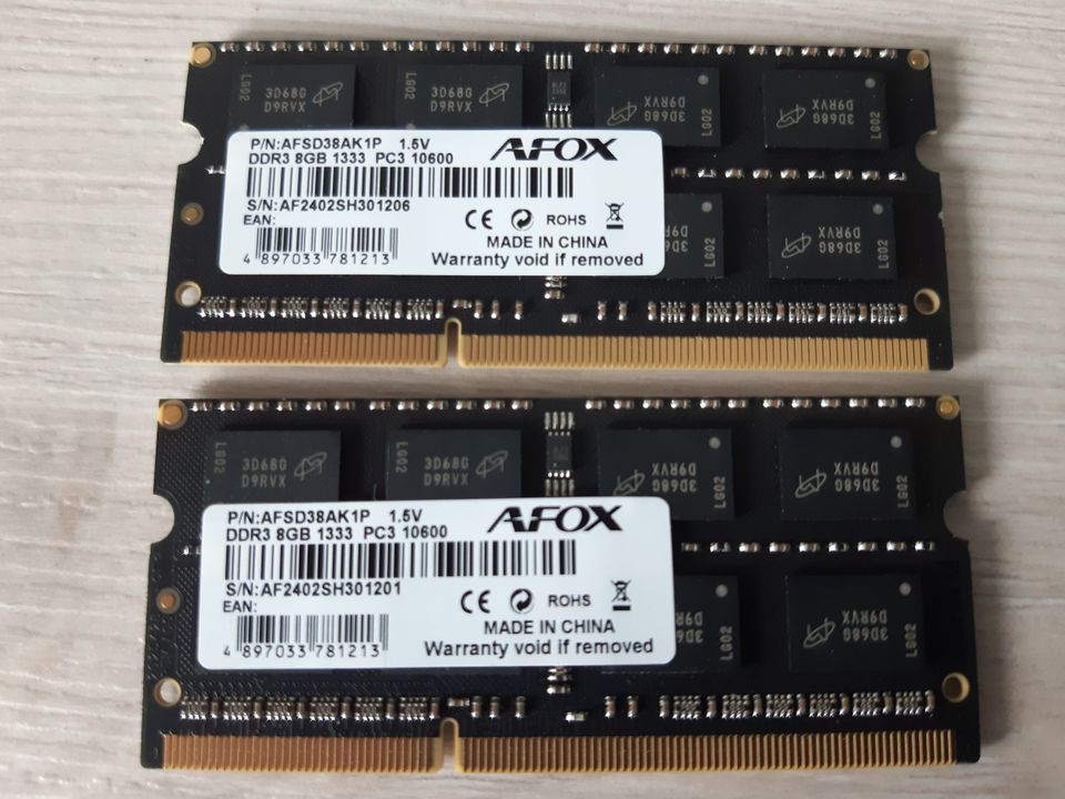 DDR3 AFOX 2x8gb muistikampoja 16gb yhteensä