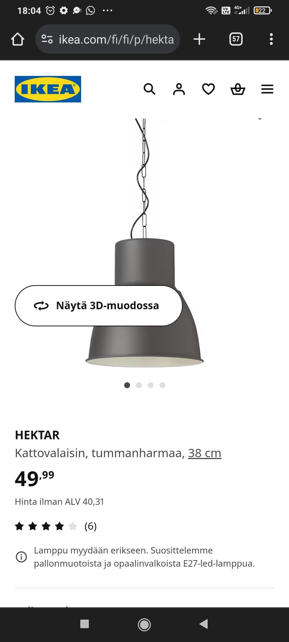 Ikea Hecktar valaisin