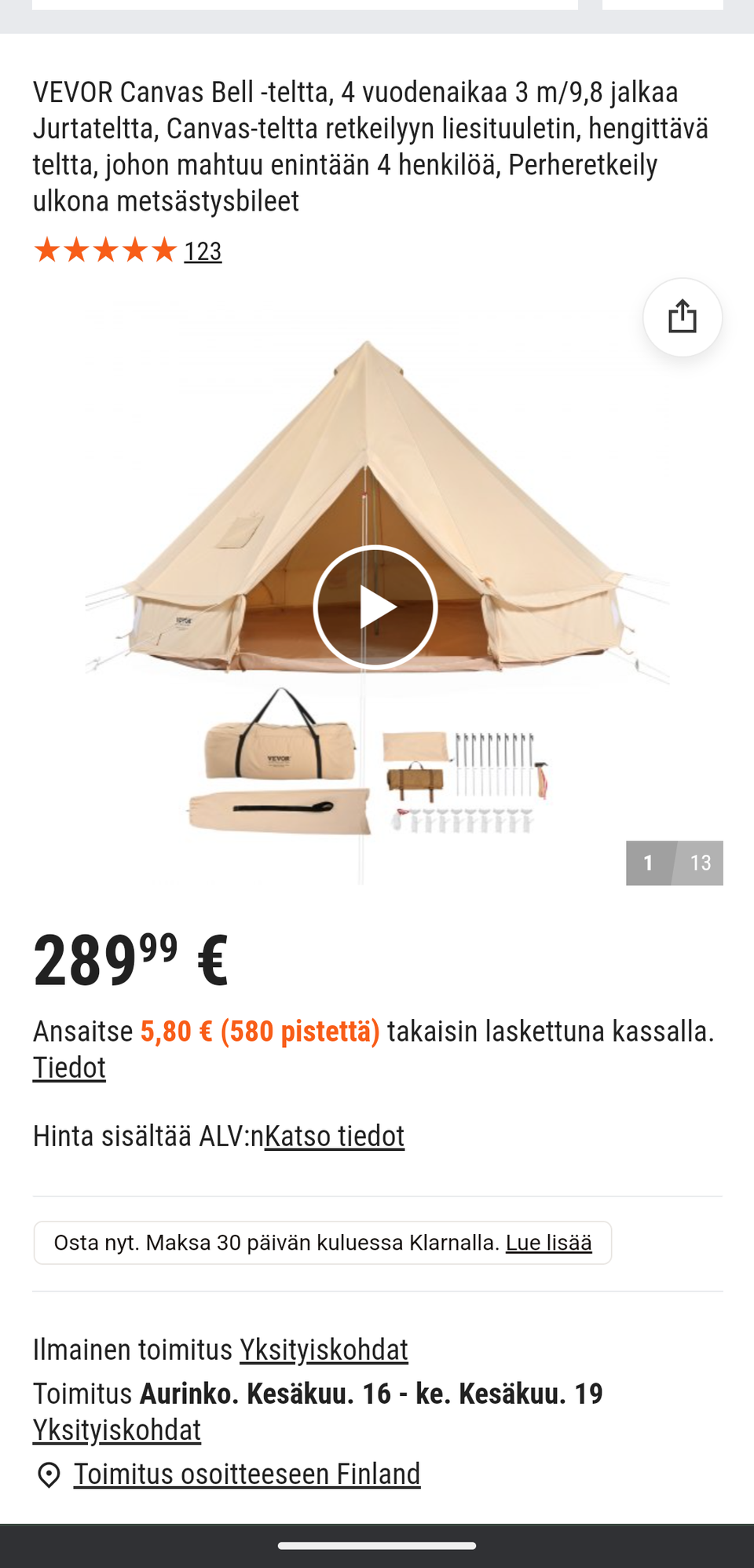 Vevor 3M Belltent/yurt Uutta Boxissa!