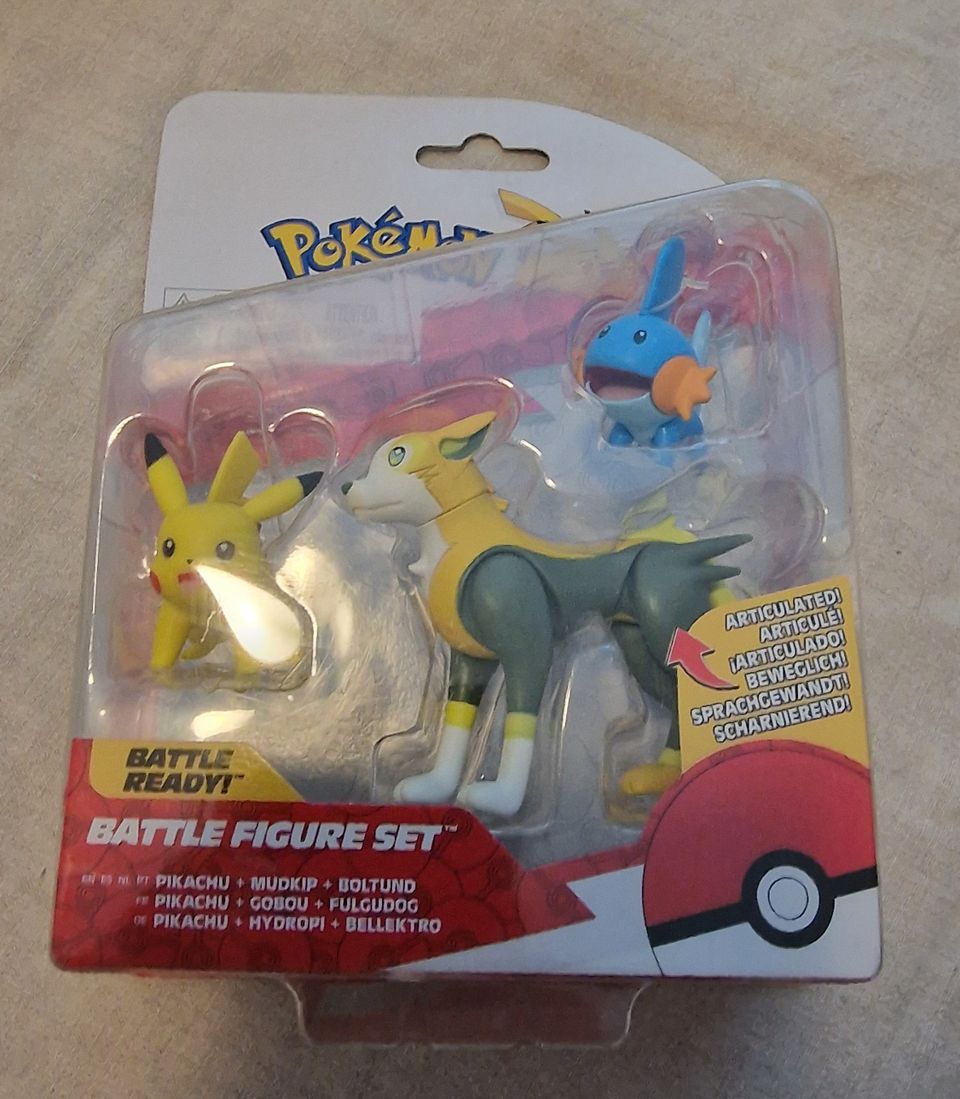 Pokemon battle figure set Pikachu, Mudkip ja Boltund