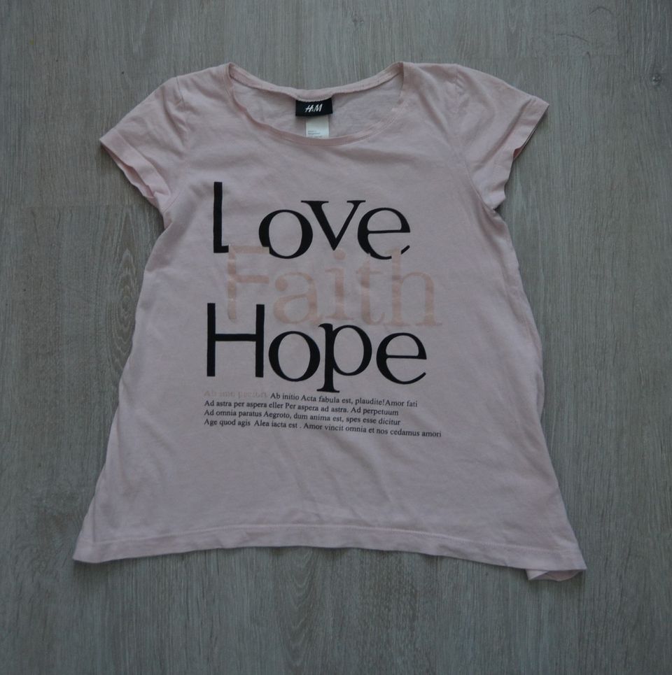 H&M vaaleanpunainen Love Faith Hope paita 134/140cm