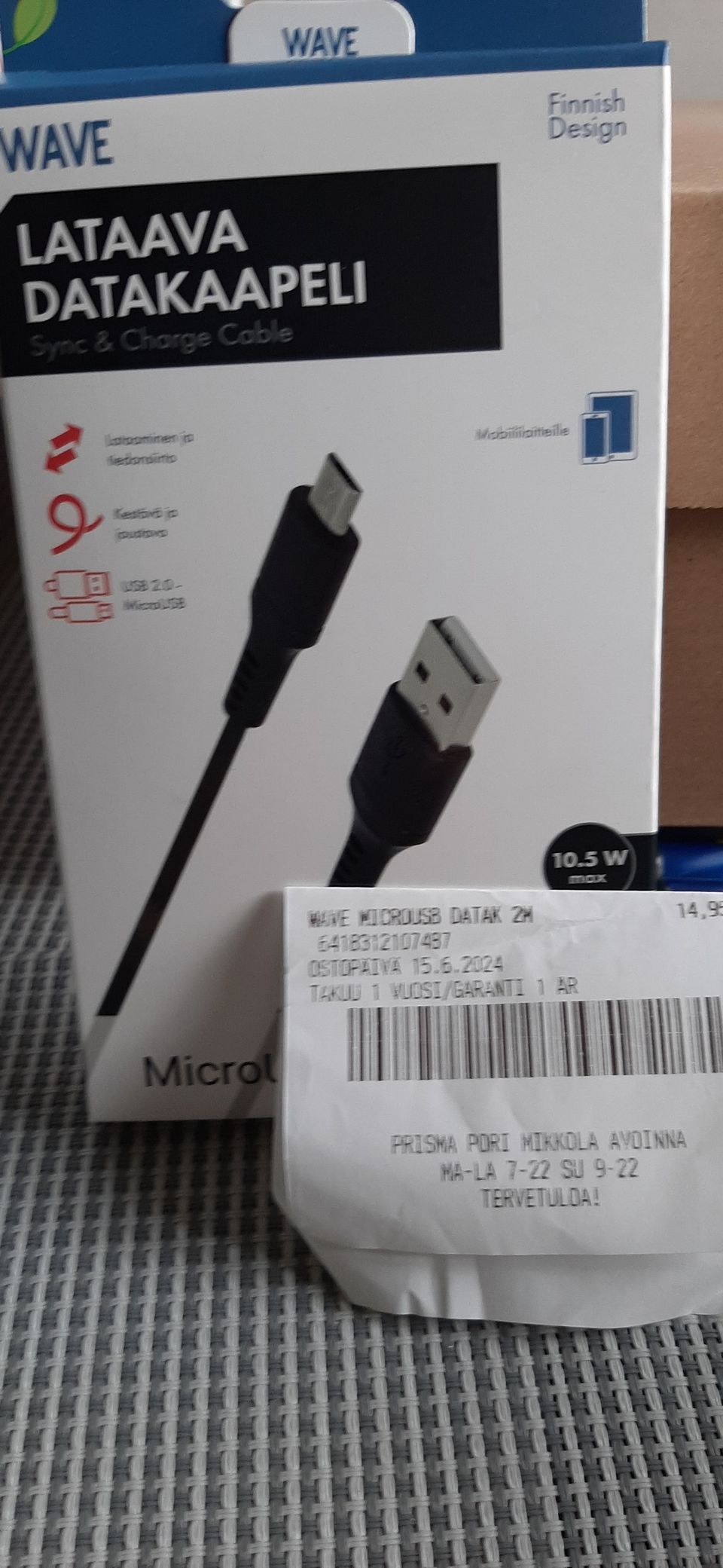 Micro USB lataava datakaapeli 2 m