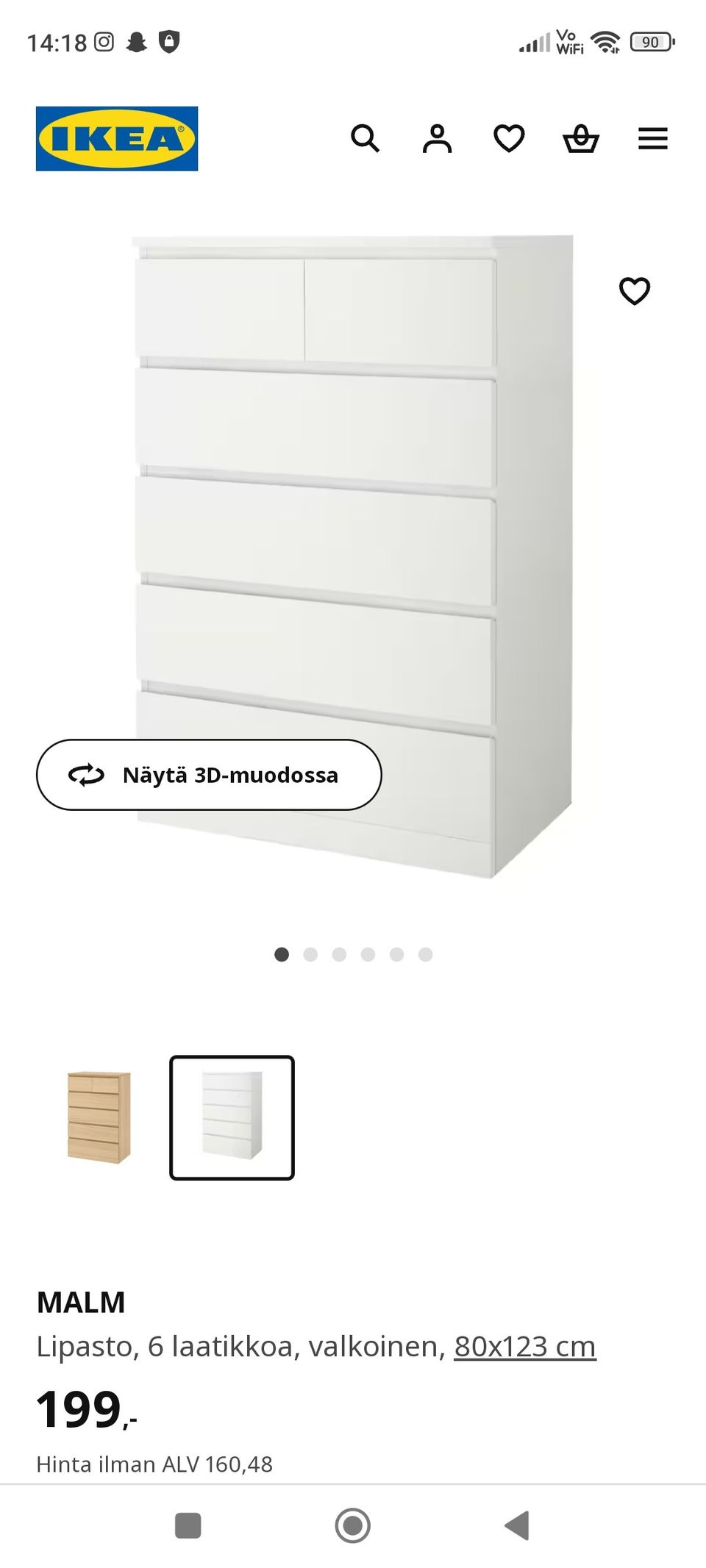 Ikea Malm lipasto, 6 laatikkoa