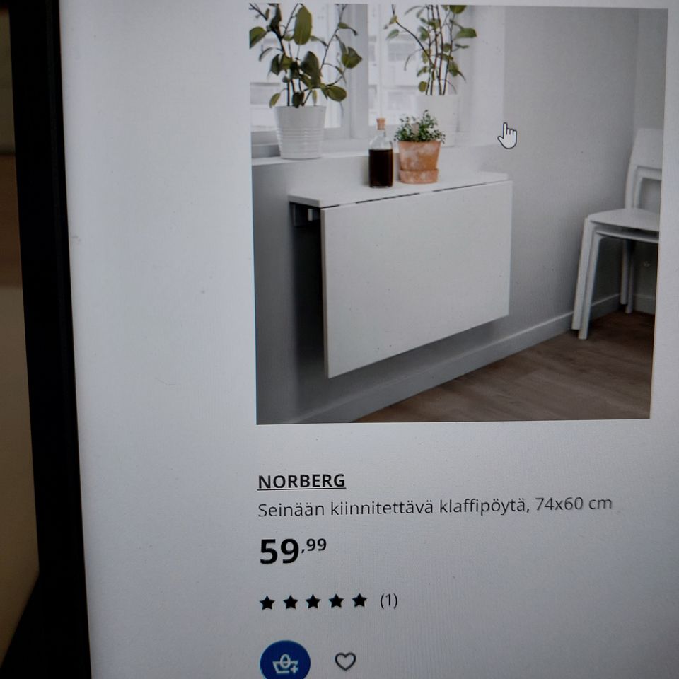 Seinään kiinnitettävää klaffipöytä Norberg (Ikea).