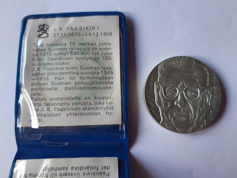 10 markan Juhlaraha hopeaa J.K.PAASIKIVI 1970