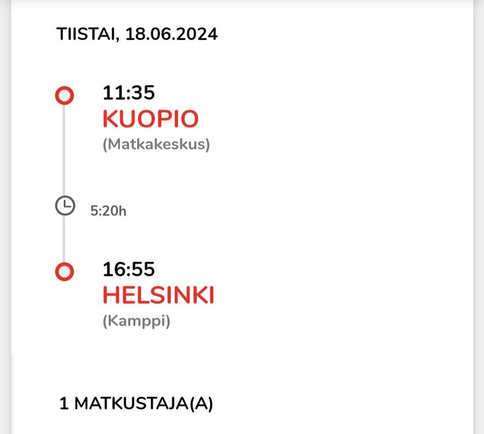 Kuopio-Helsinki ti 18.6 Onnibus