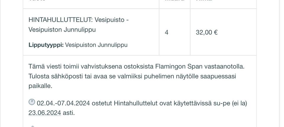 4 junnulippua vesipuisto Flamingoon.