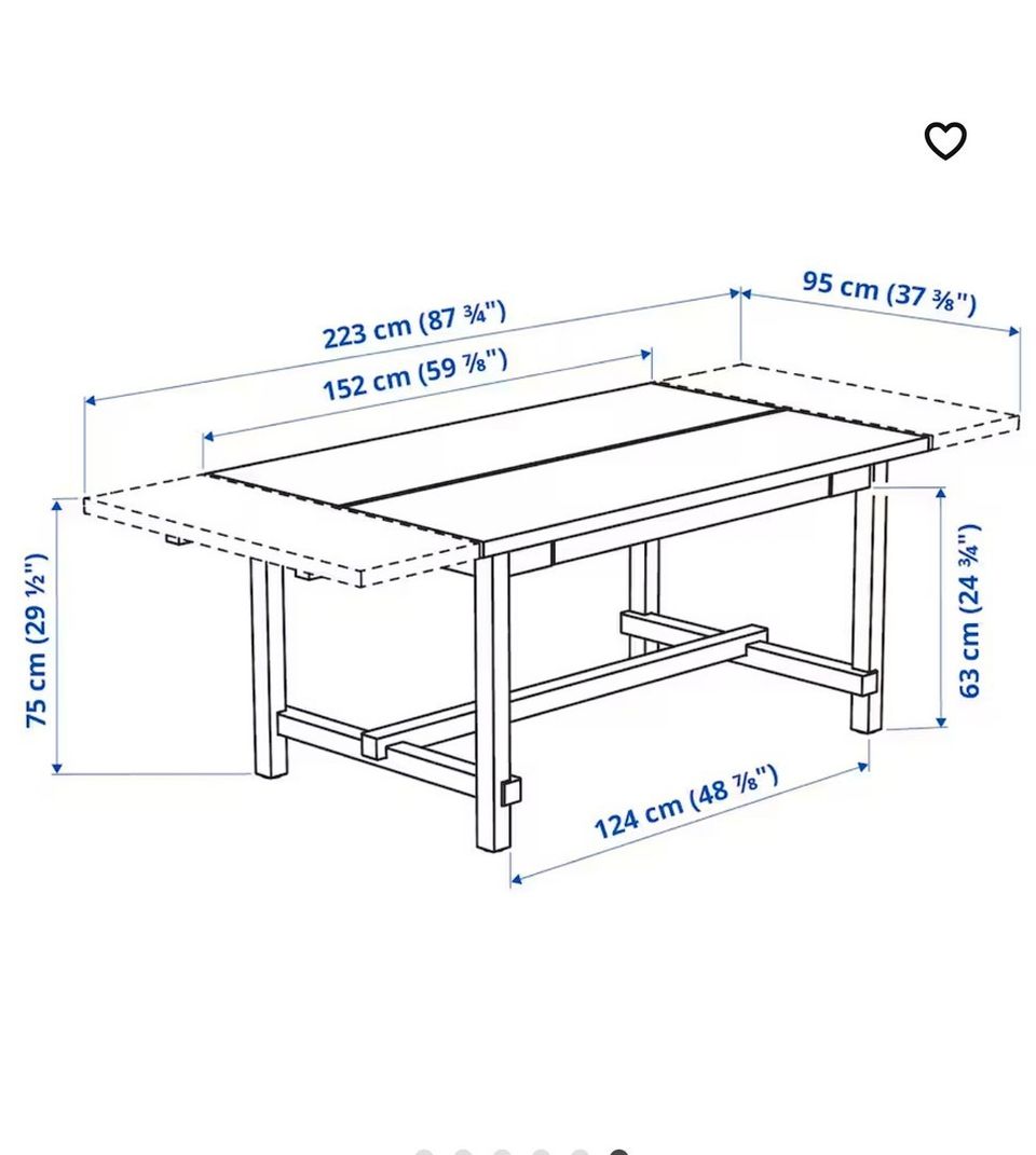 Ikea nordviken ruokapöytä 152/223x95cm