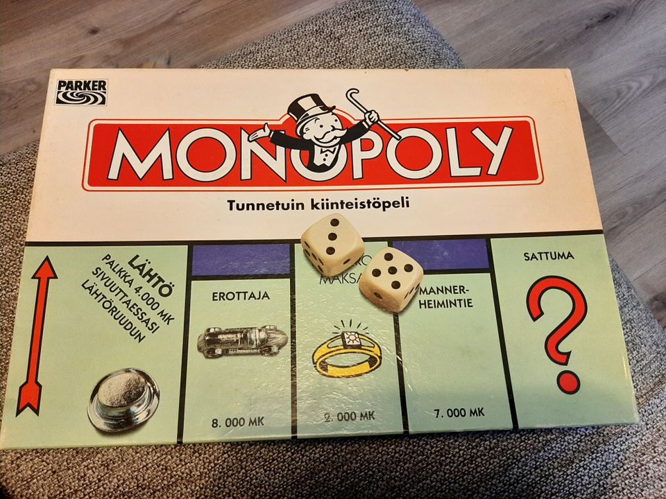 Markka-aikainen Monopoly-lautapeli