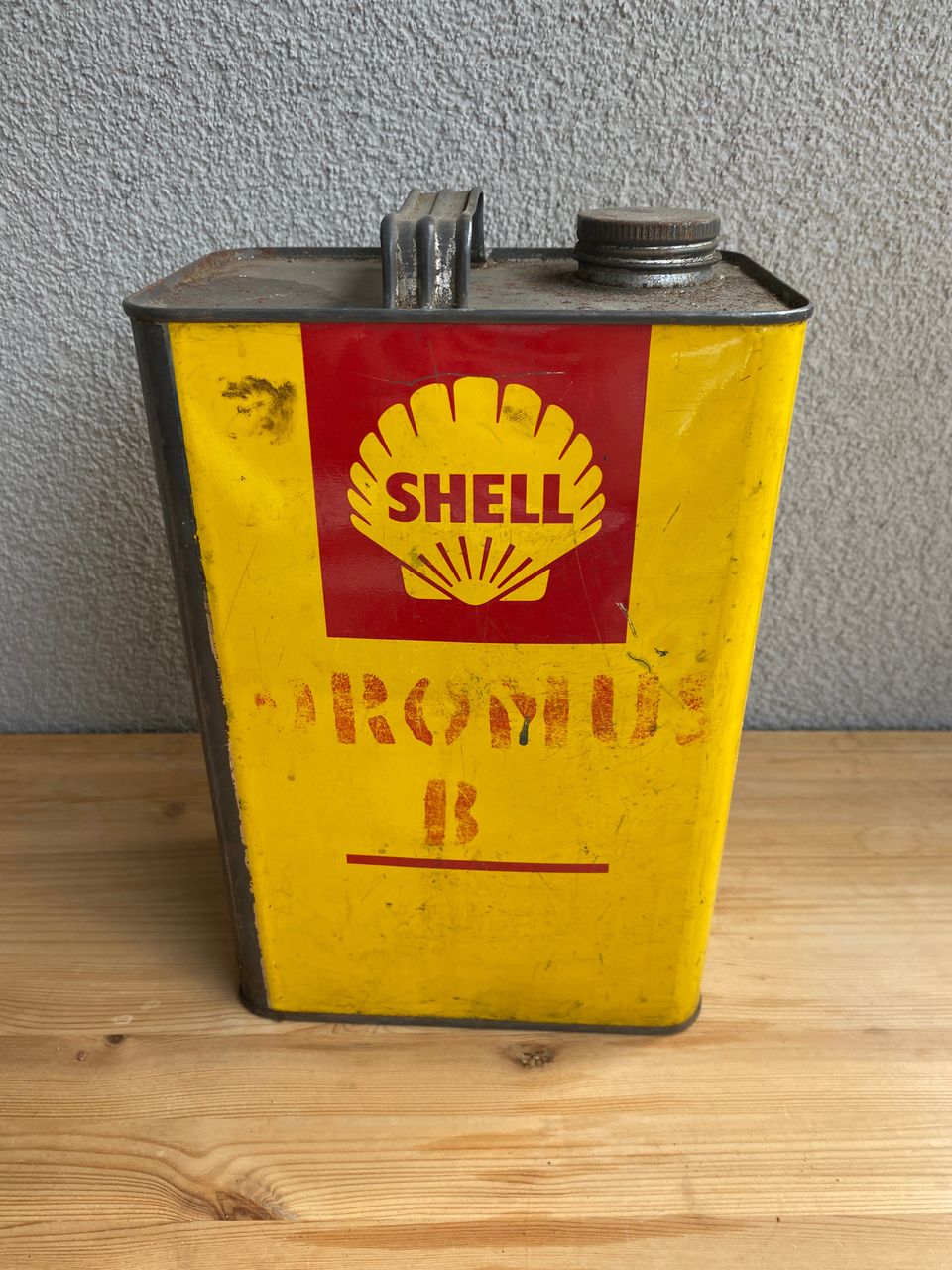 Shell vintage keltainen/punainen metallinen kanisteri