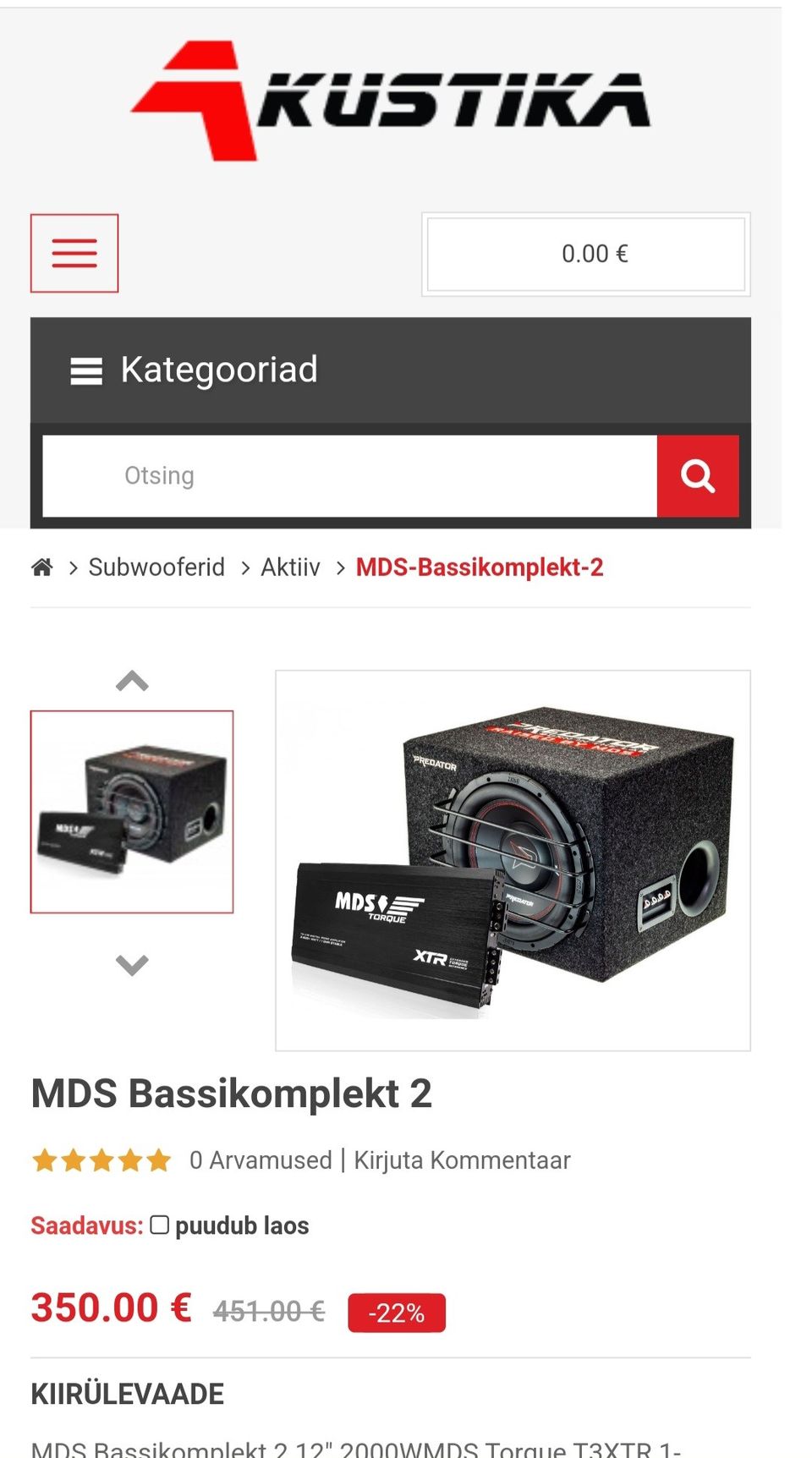 Subwoofer 12", sekä vahvari