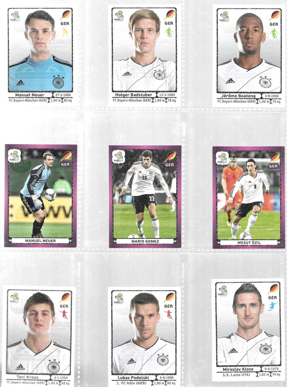 Panini sticker EURO 2012 Saksan pelaajat.