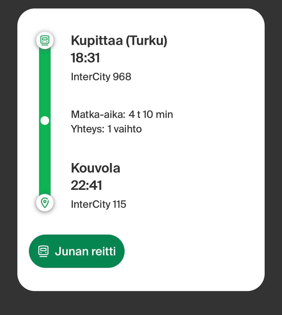Junalippu Turku-Kouvola (Turku-Pasila)