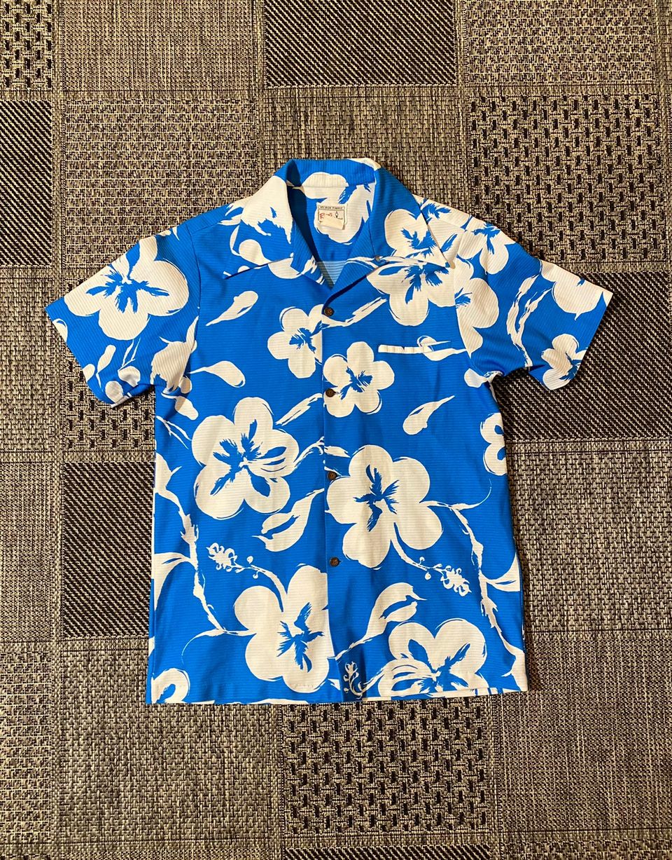 REYN SPOONER mens L slim hawaii shirt havaijipaita 100%polyester KNIT REYN'S