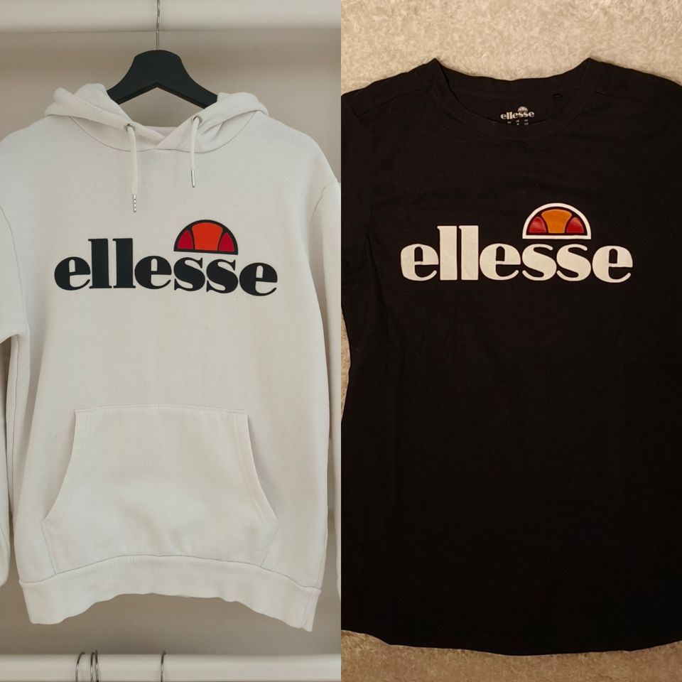 ELLESSE valkoinen huppari & musta t-paita koko 40