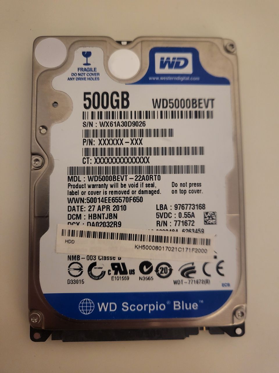 WD 500GB 2,5" 5400rpm sata kovalevy