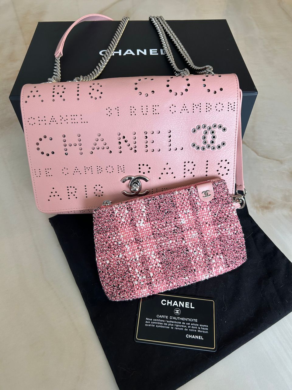 Chanel Pink Calfskin Perforated Logo Eyelets CC Flap Bag shw