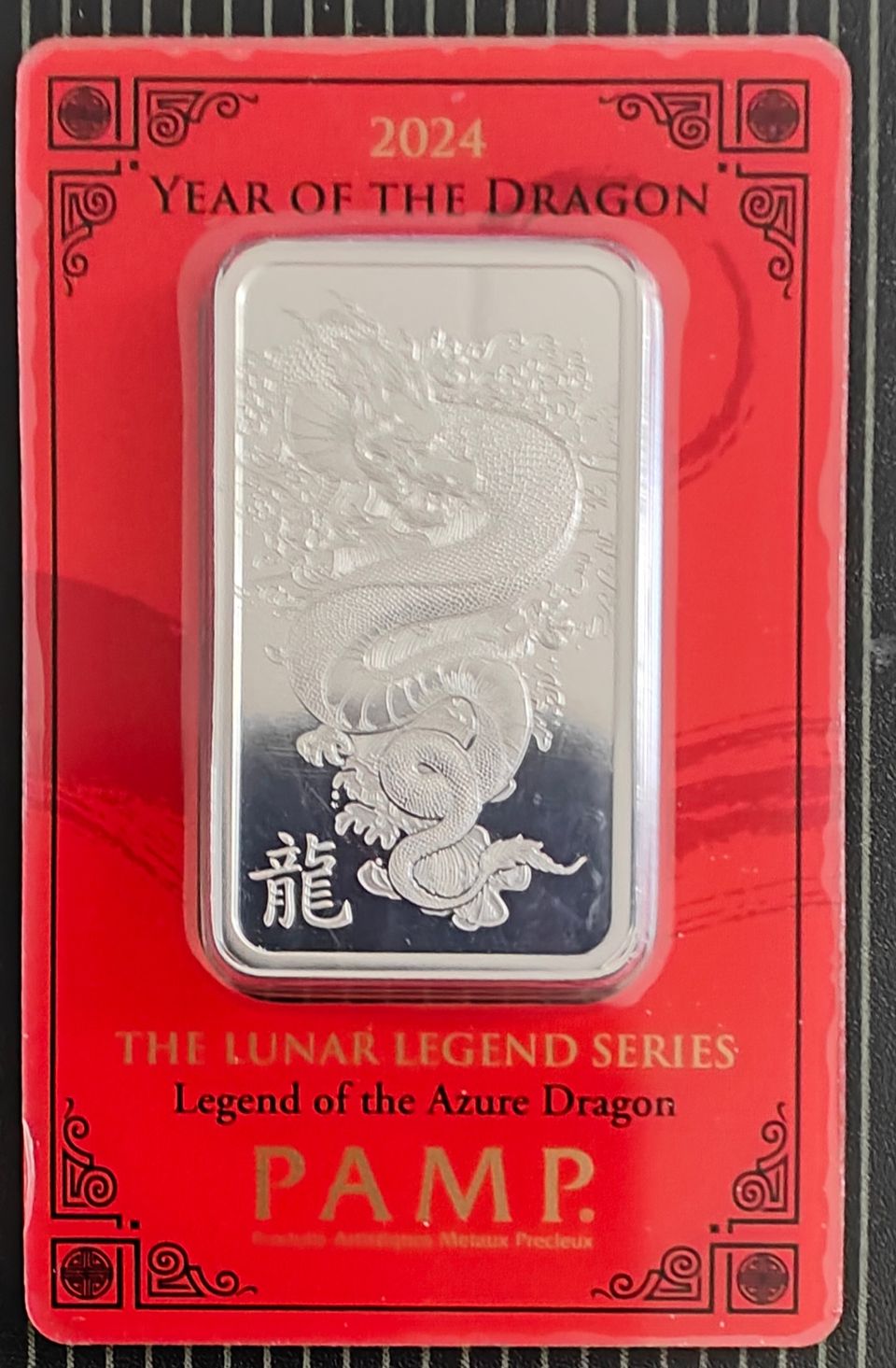 Hopealaatta 1 Oz Silver Bar - PAMP Suisse Lunar Dragon - 2024