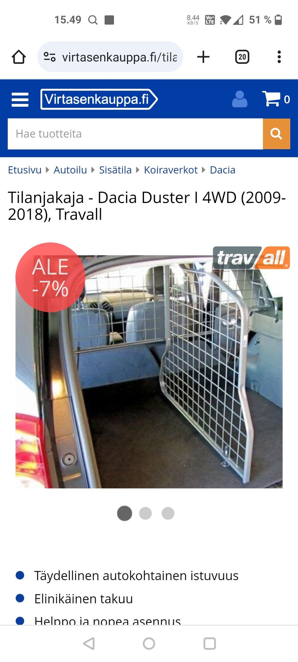 Travall väliseinä Dacia duster