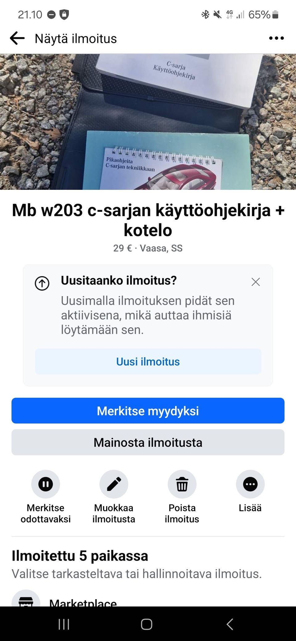 Mb w203 käyttöohjekirja ja suojakotelo