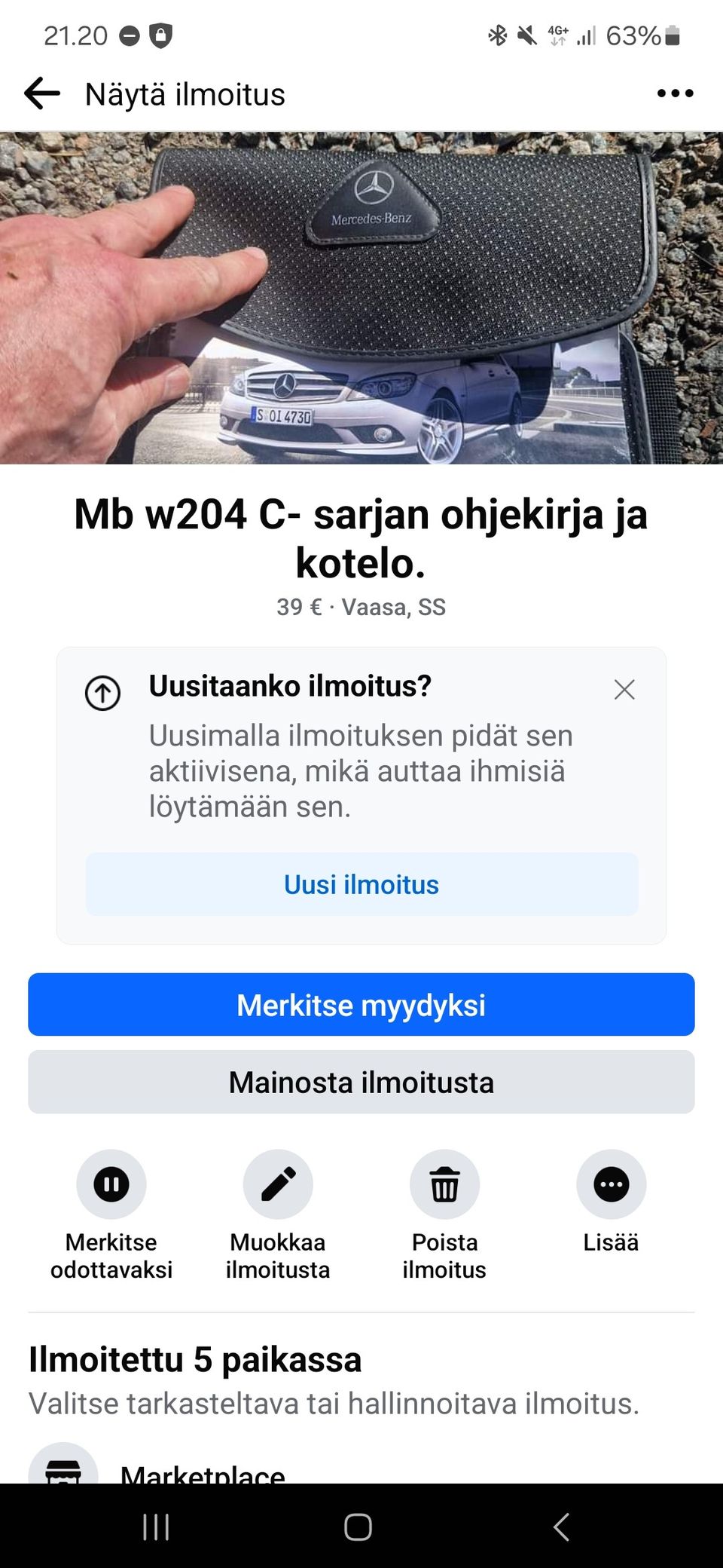 Mb w204 käyttöohjekirja ja suojakotelo