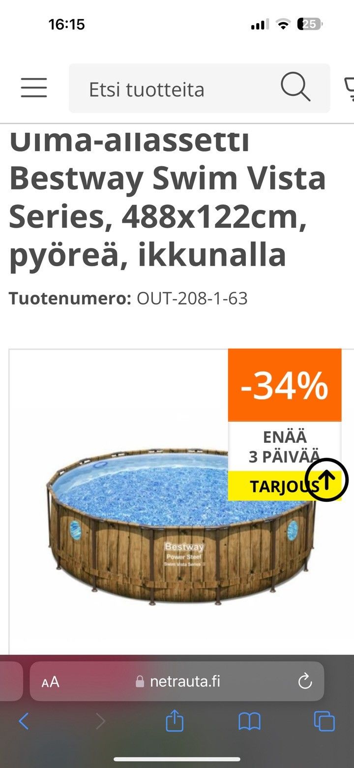 Uima-allas , 15.000 litra. Pumppu kaupan päälle. Käytetty yksi kesä!