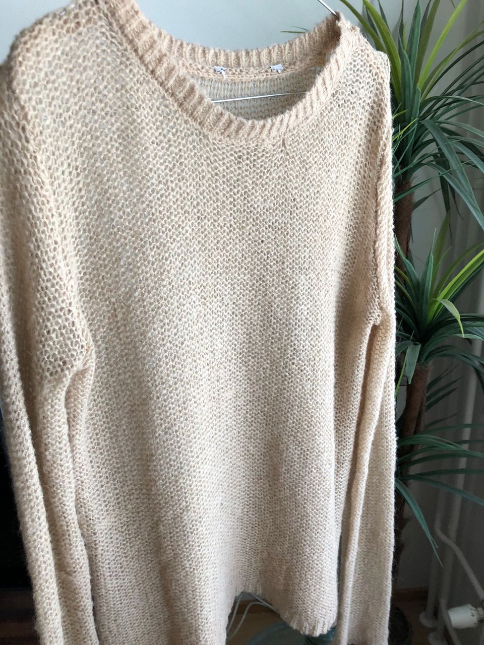 Mesh beige pitkähihainen neule s-m