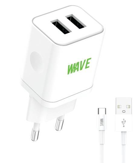 WAVE TRAVEL CHARGER 2 X USB-A (10.5 WAT) TYPE-C -KAAPELI, VALKOINEN (WA-103-20)