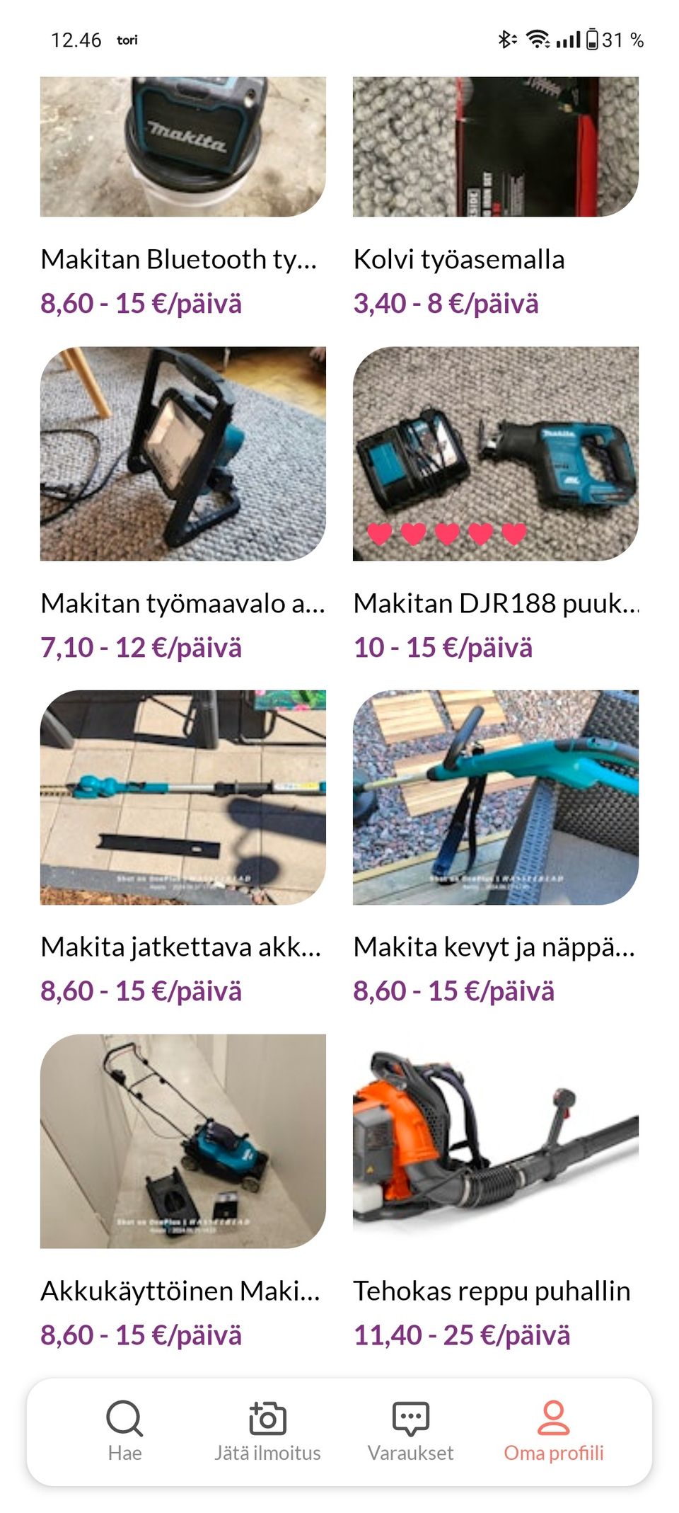 Vuokrataan sovelluksen kautta Puutarhatyökalut, Rakennustyökalut...