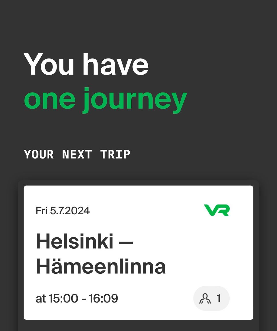 Opiskelijalippu 5.7 Helsinki-Hämeenlinna