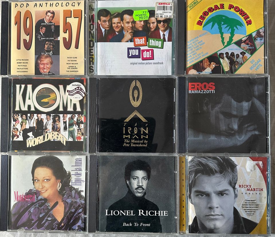 9 kpl CD levyjä - Lionel Richie, Ricky Martin, Eros Ramazzotti jne