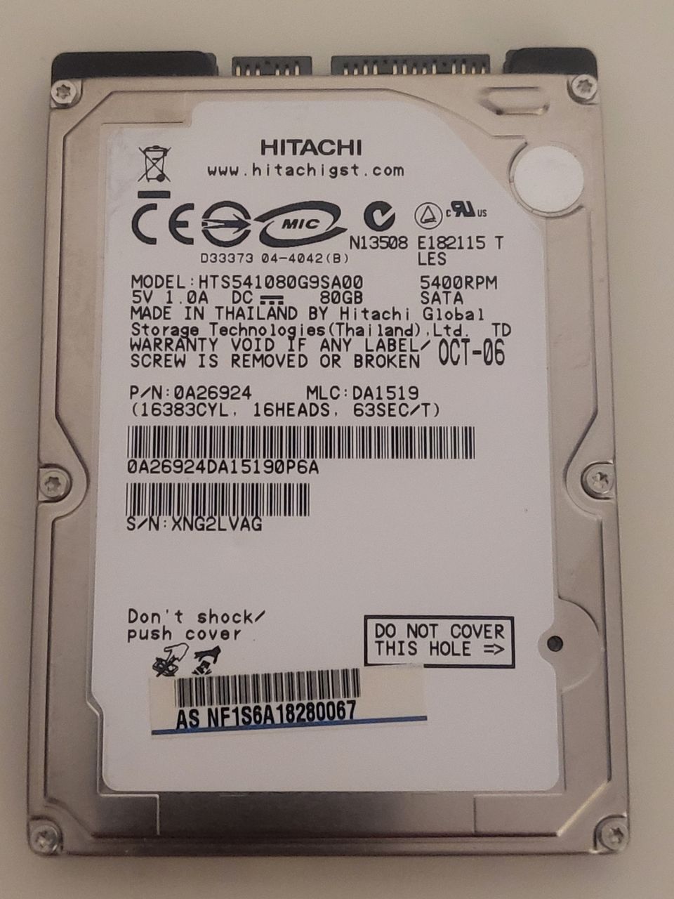 Hitachi 80GB 5400rpm 2,5 sata kovalevy