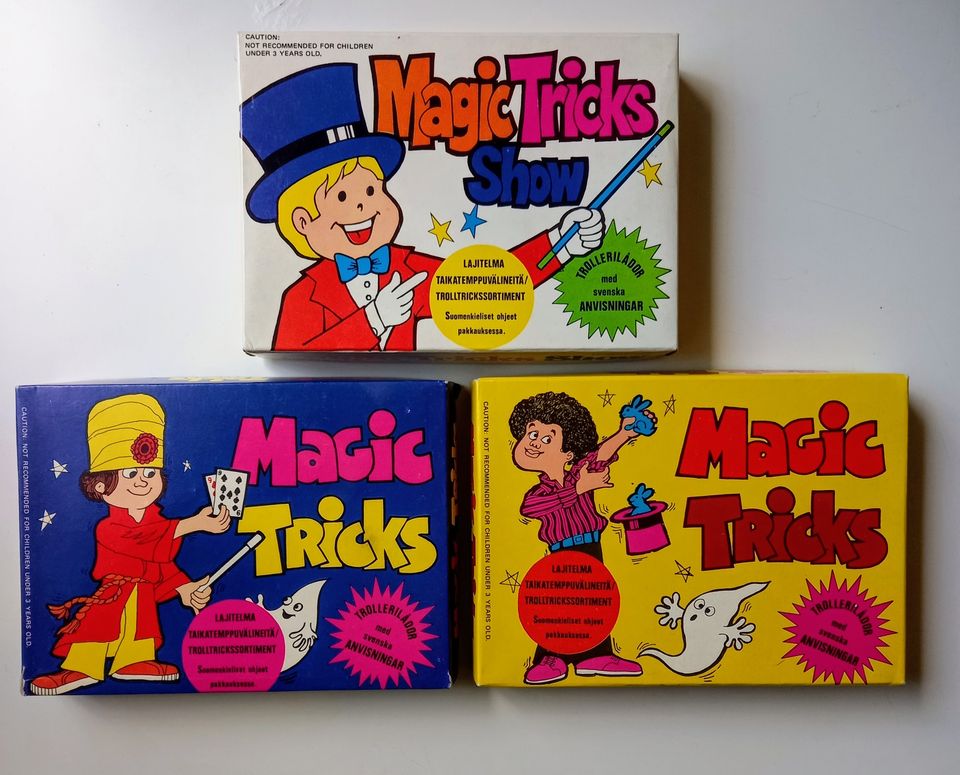 3 kpl Lajitelma taikatemppuvälineitä Magic Tricks, 80-luku