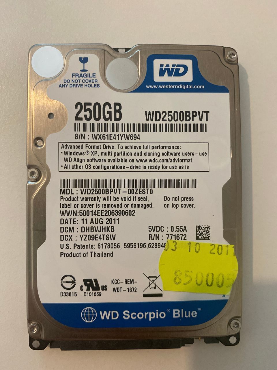 WD 250GB 2.5" HDD kiintolevy