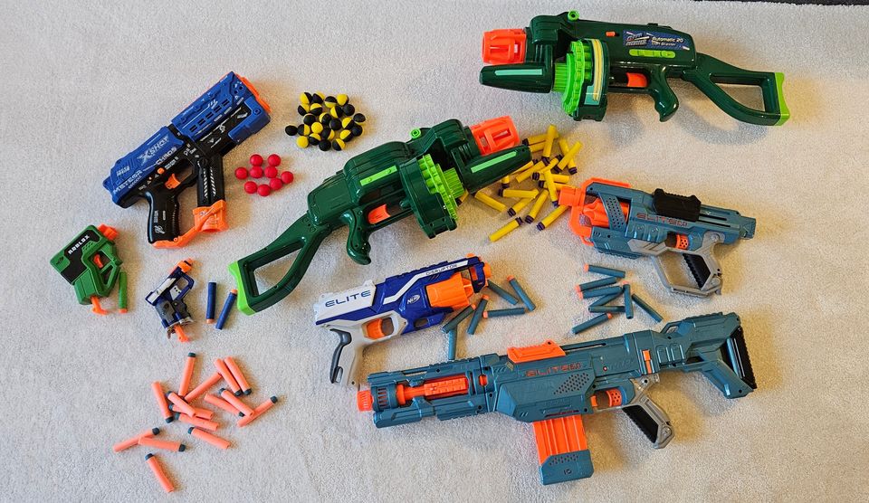 Nerf, X-shot ja Air Blasters aseita