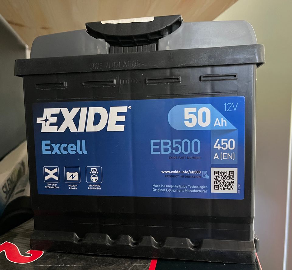 Car battery, Exide EB500 50 Ah / 450 A